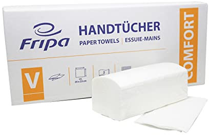 fripa Papiertücher Comfort: 2-lagig, 20 Bund x 160 Blatt, 100% Zellstoff, V-Falz, hochweiß, 9100001723_K