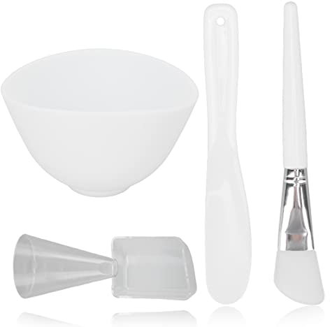 Facial Mask Bowl Set, 4pcs Face Mask Bowl Tools, Mask Mixing Bowl, Measuring Spoon, Spatula, Silicone Brush, Washable Skin Mask Applicator Kit for Home DIY White