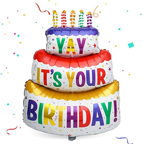 Catelves Happy Birthday Ballon, Folienballon Geburtstag Großer, Folienballon Happy Birthday, Helium Ballons Geburtstag, mit Helium Oder Luft Befüllbar, Geburtstagsfeier Dekoration Geschenk (102×62cm)