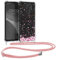 kwmobile Necklace Case kompatibel mit Xiaomi Redmi 9 Hülle - Silikon Cover mit Handykette - Rosa Dunkelbraun Transparent Kirschblütenblätter