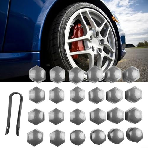 Emiif 24 Stück 22 mm Reifenmuttern-Abdeckungen für Opel Insignia Sicherungskappen, Grau