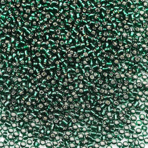 Bala&Fillic Size 8/0 Glass Seed Beads Blackish Green Color 3mm Transparent Silver Lined Seed Beads for Making Bracelet Necklace and Jewelry About 3600pcs/100g (Blackish Green)