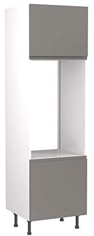 Kitchen Kit Flatpack Tall Unit - J-Pull Door - Screwless Quick Build Kitchen Cabinet - Oven (Double) Housing Unit - 600x2120mm - Dust Grey Gloss