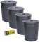 Jinfa Lot de 4 poubelles en métal avec poignées et couvercle + 30 sacs poubelles | Noir | 62L
