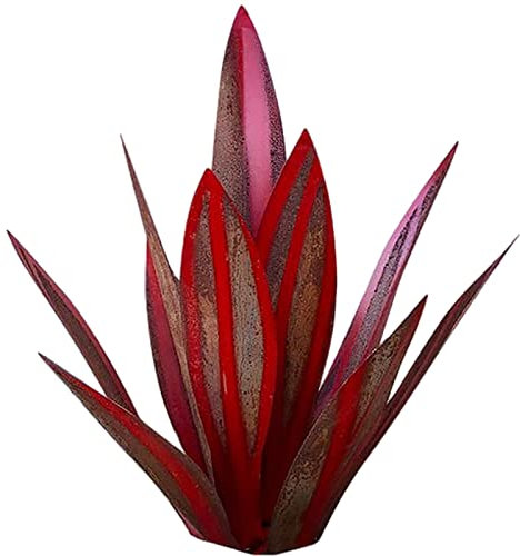 Samnuerly 65 cm Groß Tequila Rustikale Skulptur Tequila Rustikale Skulptur 9 Blätter Metall Agave Pflanze Garten Pflanze Ornament Eisenkunst Pflanze Wohnkultur (Wine Red)