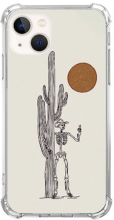 Liehad Skull Cowboy Phone Case Compatible with iPhone 13, West Wild Sunset Cactus Cover for Men Girls Women Boys, Shockproof Protective TPU Case for iPhone 13