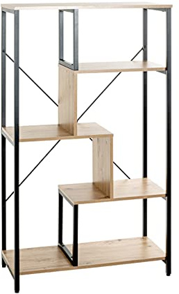 HAKU Regal Eiche hell, schwarz, MDF, Metall - Maße: B 74 x H 132 x T 35 cm, Style: Modern