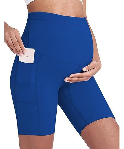 Buliezy Umstandsshorts Damen Umstands-Yoga-Shorts Schwangerschaft Kurze Nahtlose Legging Soft Sommer Nylon Umstandsmode,Blau,M
