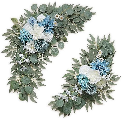 Olalaka Künstliche Blumengirlande 2er Set für Hochzeit Willkommensschilder Blumendekorationen Blau Hochzeitsbogen Blumen für Hochzeitszeremonie (Blau & Elfenbein)