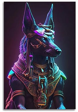 VZRSQZK Poster mit Neongott Anubis, dekoratives Gemälde, Leinwand, Wandposter und Kunstdruck, modernes Familienschlafzimmer, Dekoration, Poster, 30 x 45 cm