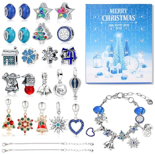 Schmuck Adventskalender Frauen 2024,Weihnachtskalender Schmuck,24 Füllung Adventskalender,Basteln Mädchen Charm Armband Kit,Damen Schmuck Set,Weihnachten Geschenk für Damen Mädchen