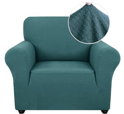 Ystyle Stretch Sofa überzug 1 Sitzer, Elastisch Sofabezug Mit Armlehnen, Jacquard Couch überzug Rutschfest, Waschbar Sofa Cover Protector Für Hunde Haustiere, Türkis