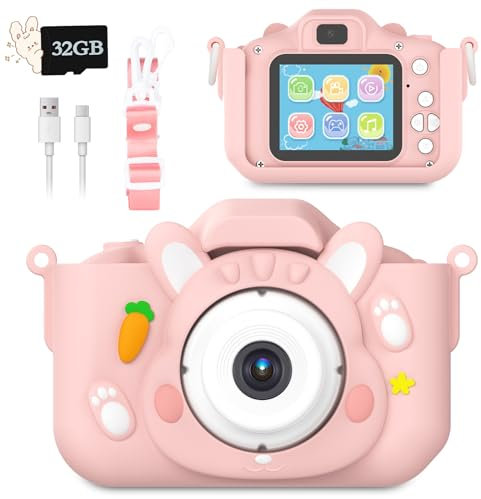 Macchina Fotografica Bambini, Macchina Fotografica Bambina 1080P HD Fotocamera Digitale Bambini con Scheda SD da 32 GB Regalo Bambino E Bambina 3 4 5 6 7 8 9 10 Anni,Regalo di Compleanno