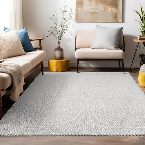Teppium Moderner Kurzflor Teppich Wohnzimmer 300x400 (280 x 370 cm) Silber - Dekorativer Cut-Loop Schlingenteppich, Langlebig, Robust, Schlingenflor - Ideal für Schlafzimmer und als Küchenteppich