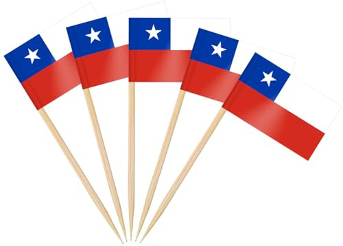 AhfuLife 200 Stück Chile Zahnstocher Flaggen, Klein Mini Chilenische Zahnstocher Deko Fahne für Cupcake Topper Toothpick Cocktail Partydeko Pub Deko