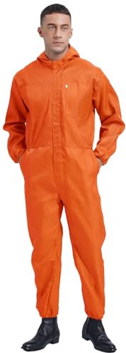 CHICTRY Salopette da Lavoro Uomo Con Cerniera Multitasche a Manica Lunga - Tuta Intera Meccanico Protettiva Workwear Arancione M