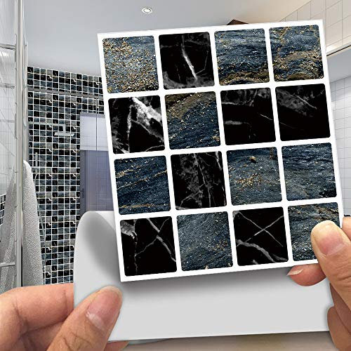 Pegatinas De Azulejos Mosaico Negro Y Azul Resistente Al Agua Pegatinas De Azulejos De Pared,Pared Cocina,Calcomanía De Pared Pegatina De Pvc Para Decor Azulejos Muebles Baño20X20Cm