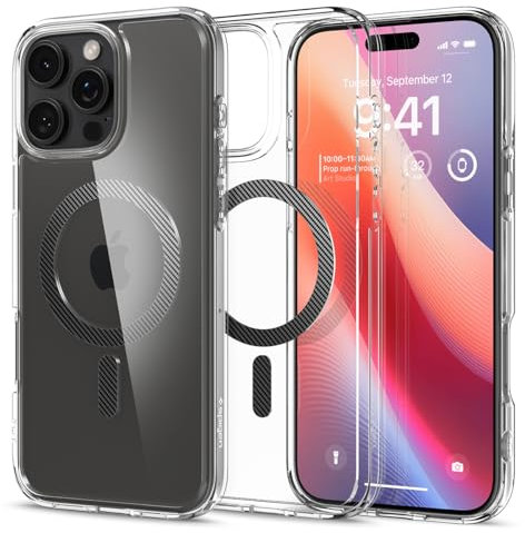 Spigen für iPhone 16 Pro Max Hülle [Anti-Yellowing] Ultra Hybrid MagFit Case Handyhülle Transparent Dünn Slim Kompatibel mit MagSafe -Carbon Fiber