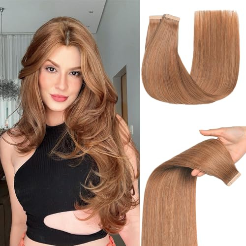 YDDM Tape Extensions Echthaar 20pcs 40cm 40g Auburn Ginger Remy Invisible Extensions Echthaar Extensions Tapes Ins Human Hair Tape Extensions Skin Weft Haarverlängerung(16Zoll,30#)
