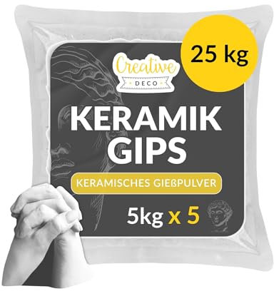 Creative Deco 25 kg Gesso Ceramico | 5 Buste x 5kg | Polvere di Ceramica Bianco, Gesso per Stampi Scagliola Colate | Sacchetto Polvere di Gesso Inodore, Uso Hobbistico e Progetti Creativi, Fai da Te