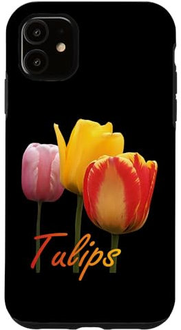 Coque pour iPhone 11 Rouge écarlate, jaune, rose, tulipe mélange, formes manie