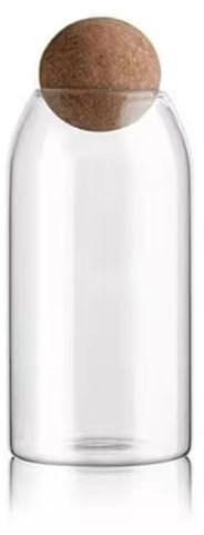 Ggnaxivs Bouteilles en verre transparent avec bouchon en liège rond hermétique, pour bonbons, noix, épices, grains de café, 9 x 20 cm