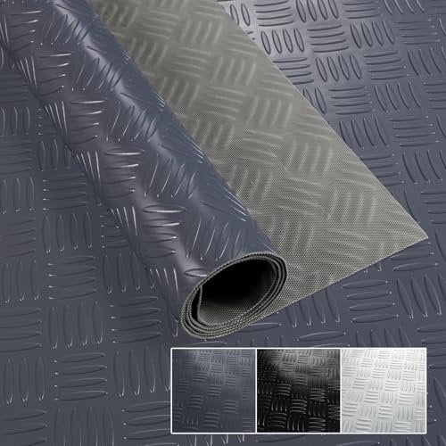 Revêtement de sol en PVC vendu au mètre 1,5 mm - Inodore - Tapis de sol en tôle ondulée à motifs à carreaux Dionis - Antidérapant - Anthracite - 400 x 100 cm
