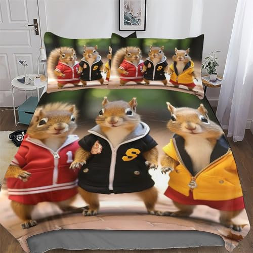 PAZZK Eichhörnchen Bettwäsche Set 2tlg Mit Kissenbezug Atmungsaktiver Mikrofaser Bettbezüge Bettbezug Für Optimales Schlafklima Für Erwachsene Teenager Kinder Single (135x200cm)