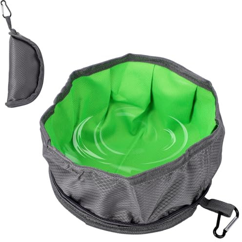 Mayoii Gamelle portable pour chien en nylon imperméable avec fermeture éclair - 19 cm - Grand calibre - Avec boucle d'alpinisme - Pour les voyages en plein air - Gris et vert