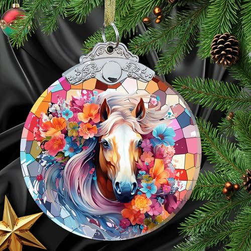 Weihnachtsschmuck mit Pferd, Pferde-Geschenke für Damen und Herren, Pferde-Ornament für Pferdeliebhaber, Weihnachtsbaumschmuck, Pferde-Ornament, Kristallglas, 7,6 cm, Urlaubs-Andenken, Geschenkidee