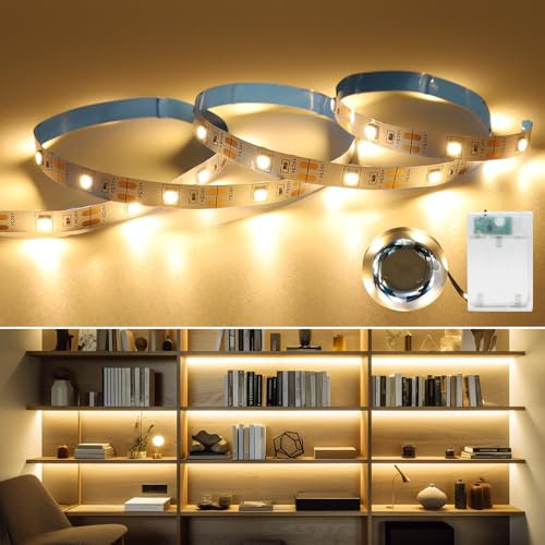 MUSUNIA Tira LED a Batería - Tira LED a Pilas de 1M Blanco Cálido con Temporizador Decoración Navideña
