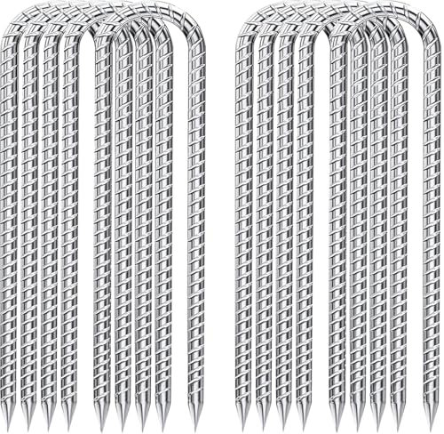 Fondlife Bodenanker,30cm Bodenpfähle,Verzinkter Stahl Bodenanker Trampolin,Bewehrungsstab Zeltheringe,Garten Pfähle,Camping Zelt Heringe. (Silber U, 10 Stück)