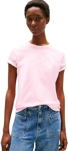 Tommy Hilfiger Damen T-Shirt Kurzarm Script mit Rundhalsausschnitt, Rosa (Classic Pink), XXL