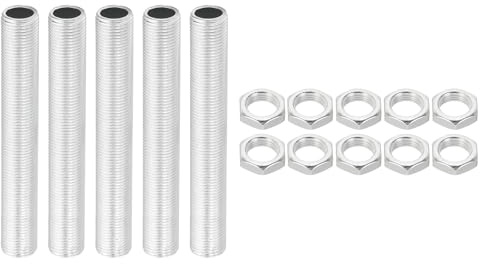 PATIKIL Kit de Tuyau de Lampe Fileté M12 de 80 mm/3,1 Plaqué Zinc | avec Écrous de Blocage, 5 Ensembles de Tiges Filetées pour Fixation de Matériel de Lustre de Plafonnier DIY