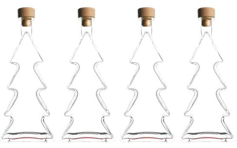 SELECTION ·1948 · ALBERTS · PREMIUM ALBERT PFÄFFLE Glasflasche 200ml Tannenbaum 4er-Set Tannenbaumflasche mit Korken VPE 4 Stück, als Dekoflasche, Weihnachtsfalsche (1)