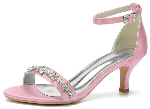 Rosa,35, scarpe da sposa da donna, con tacco basso a blocco, in pizzo, in raso, per feste