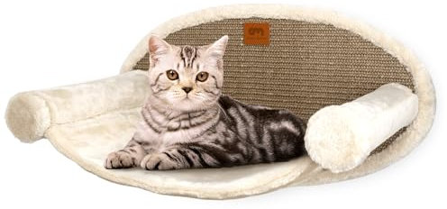 Casa Mina® Katzen Hängematte (bis 10kg) | Katzenhängematte mit Kratzbrett & großer Liegefläche für die Wand | Einfache Montage & hohe Stabilität | kuscheliges Wandbett für Katzen