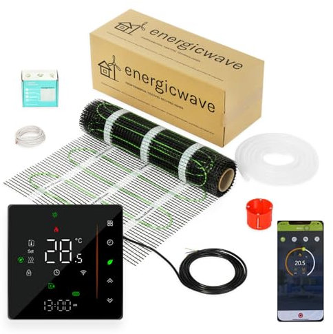 Elektrische Fußbodenheizung 150 W/m² – Heizmatte Komplettset mit WLAN-Thermostat, Fußbodenheizmatte für Fliesen, Steinzeug, Steinböden – 3m²