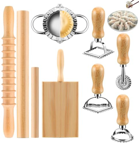 Pasta Making Tool Set 9 Stück, Nudelholz-Set Aus, Ravioli Maker Cutter Stempel Set, Gnocchi-Nudelmaschine, Küchen-Backwerkzeuge, Pasta Maker Werkzeuge Für Lasagne, Pierogi
