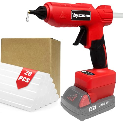 Pistola per colla senza fili con 20 bastoncini di colla (11 x 200 mm), compatibile con batteria Milwaukee da 18 V, pistola per colla a caldo per artigianato, fai da te, arte, riparazioni domestiche
