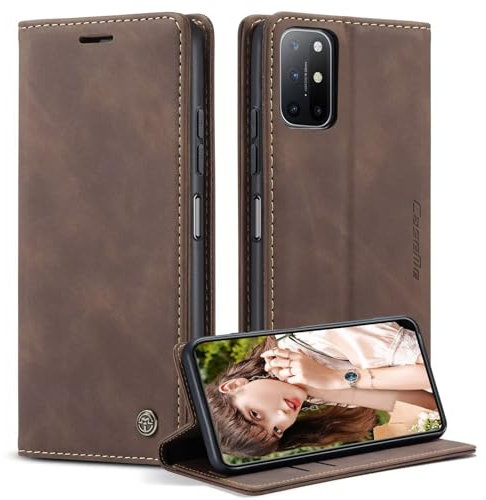 xinyunew Handyhülle für OnePlus 8T Hülle, Klapphülle Premium Lederhülle Klappbar Flip Case Tasche Magnet Kartenfach Standfunktion Klapphülle Schutzhülle für OnePlus 8T,Kaffee