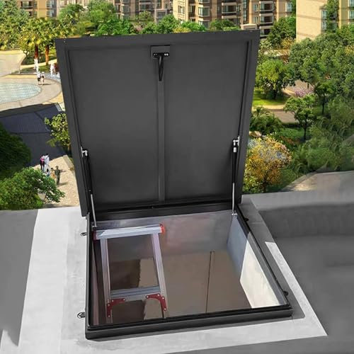 Wetterfeste Dachluke Dachbodenluke Dachsicherheitstür Mit Dachlukentür-Hebestützen Verzinkte Schachtzugangs-/Notausstiegskappen Für Gassen Und Höfe,75x70cm