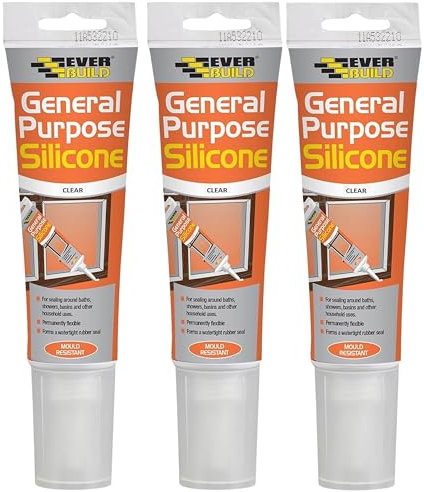 3x General Purpose Silicone Sealant 80ml White Waterproof Flexible Multi Purpose for Interior and Exterior Use Ideal for Baths Showers Windows and More