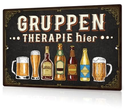 Putuo Decor Metallschild Gruppentherapie – Lustige Bier & Whisky Wanddeko – Retro Bar Deko für Männerhöhle, Keller oder Kneipe