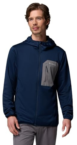 Columbia Men's Tall Heights Hooded Grid Fleece Full Zip, Full Zip Fleece Jacket, Collegiate Navy/City Grey, Small
