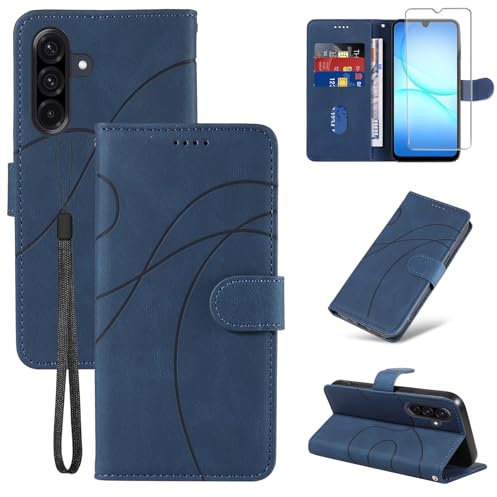 Funda para Samsung Galaxy A17 4G / 5G con 1 Piezas Cristal Templado Protector de Pantalla, Premium PU Cuero Magnético Libro Flip Antigolpes Protectora Carcasa para Samsung Galaxy A17 4G/5G - Azul