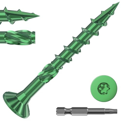 Valorada 50Pcs Decking Screws 4.2 x 38mm, Wood Screws | Outdoor Heavy-Duty Screw, Torx Drive, Green Rust Resistant Epoxy Coated with T25 Star Drive Bit