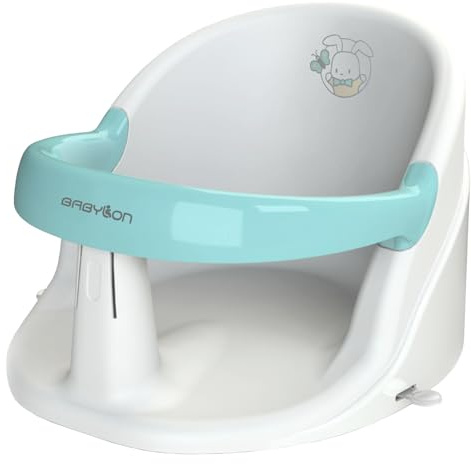 BABYLON Seggiolino da bagno Nemo – Seggiolino bagnetto per neonato da 6 mesi, Sedia da Bagno con 4 ventose antiscivolo, Seggiolino doccia neonato e vasca, bianco-turchese