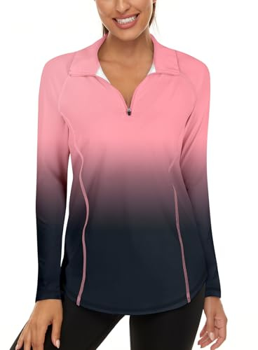 Akiooue Womens Long Sleeve Running Gym Sport Tops Ladies Golf Polo Shirts | Women's 1/4 Zip Up Activewear, Stretch and Lightweight, Workout Hiking Tennis Yoga Cycling Top, UPF 50+, UV Sun Protection
