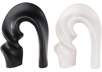 Fakeplant 2er Set Schwarze Heimdekoration, Abstrakt Statuen aus Keramik für Wohnzimmer Deko, Dekofiguren für Regal Schlafzimmer Couchtisch, Einzigartiges Geschenk Home Office Deko, Schwarz Weiß